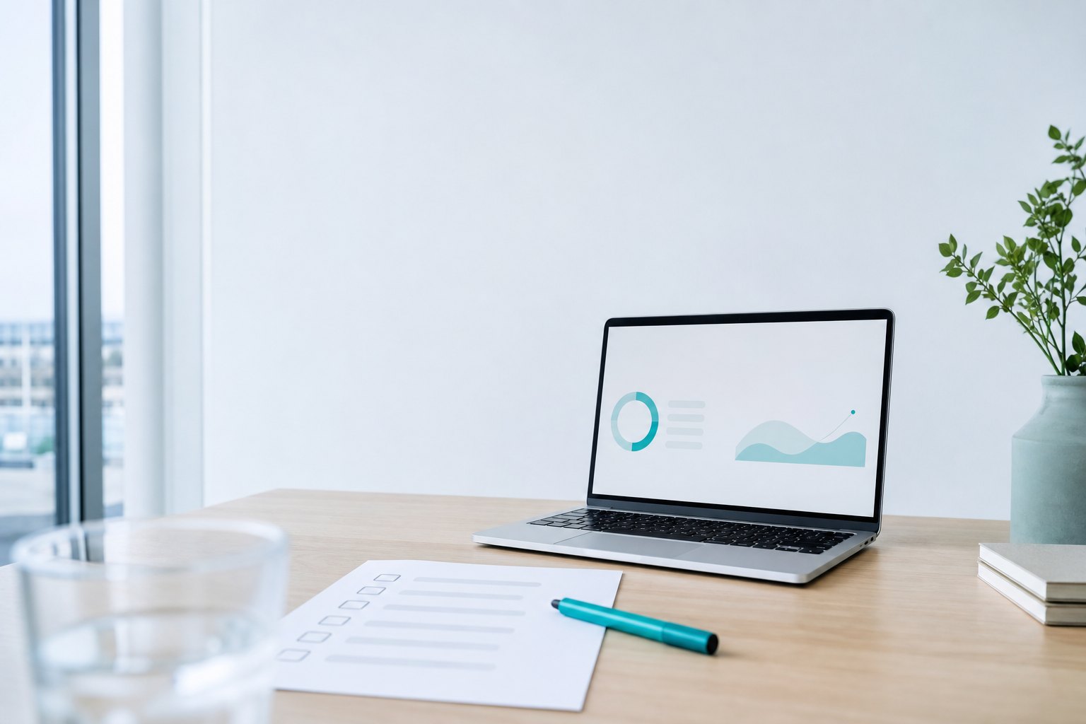 Checklist naast een laptop met een voortgangsdiagram