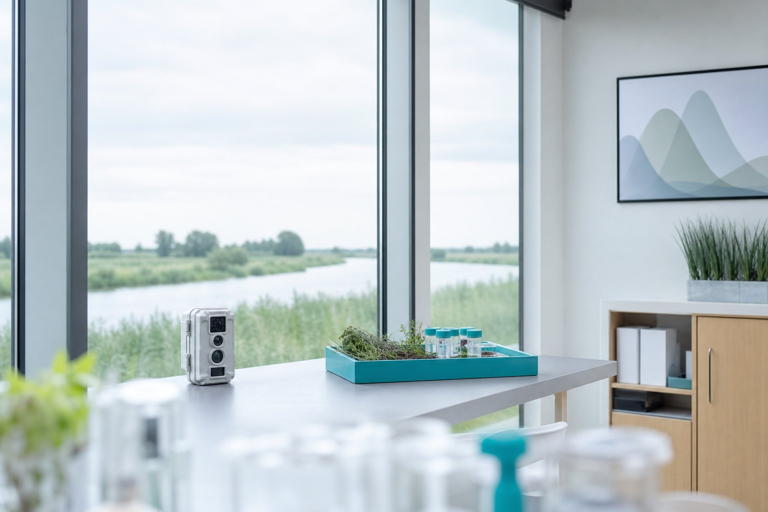 Field research station overlooking a Dutch river landscape