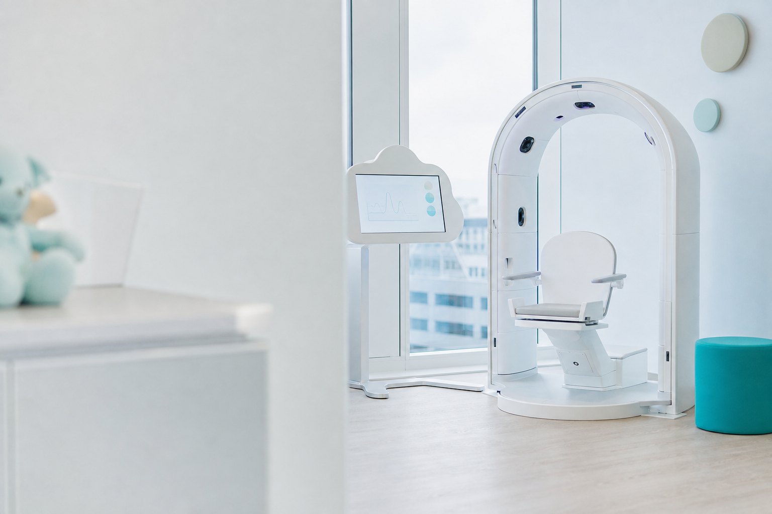 Lichte kinderzorgruimte met een 3D-scanboog