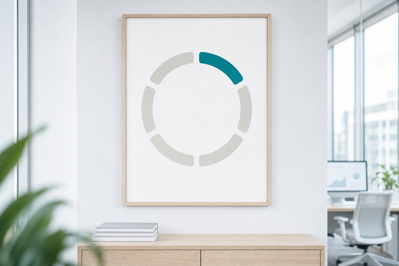 Framed print of a six-segment cycle diagram on a light office wall